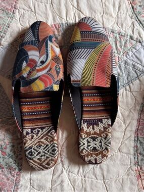 inkkas Multicolor Patterned Canvas Slip-On Mules